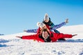 Ski, snow sun and fun - happy family on ski holiday Royalty Free Stock Photo