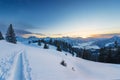 Ski snow tracks in austrian mountains Royalty Free Stock Photo