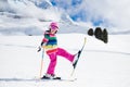 Ski and snow winter fun for kids. Children skiing Royalty Free Stock Photo