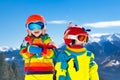 Ski and snow winter fun for kids. Children skiing. Royalty Free Stock Photo