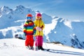 Ski and snow winter fun for kids. Children skiing. Royalty Free Stock Photo