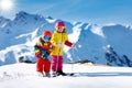 Ski and snow winter fun for kids. Children skiing. Royalty Free Stock Photo