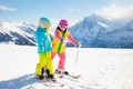 Ski and snow winter fun for kids. Children skiing Royalty Free Stock Photo