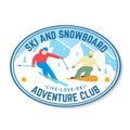 Ski and Snowboard Club. Vector illustration. Concept for shirt, print, stamp, badge. Vintage typography design with