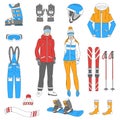 Ski and snowboard icons set