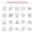 Ski, snowboard, skates, tubing, ice kiting, climbing and other winter sport line icon. Royalty Free Stock Photo