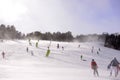 Ski and Snowboard Slope, Sunny and Windy Day, Mountain Landscape Royalty Free Stock Photo