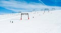 Ski and snowboard sport resort for winter vacation with cable car in background - Holidays and mountain landscape concept - Focus