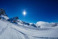 Ski station view over mountain panorama at winter Royalty Free Stock Photo