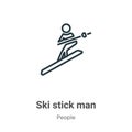 Ski stick man outline vector icon. Thin line black ski stick man icon, flat vector simple element illustration from editable Royalty Free Stock Photo