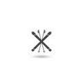 Ski and sticks icon with shadow Royalty Free Stock Photo