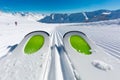 Ski tips on ski piste