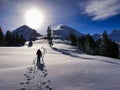 ski tour on the churfirsten in toggenburg. View of the Selun summit. Skimo, mountaineering. snowy landscape Royalty Free Stock Photo