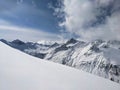 Ski tour in davos above sertig. skimo mountaineering to the tallihorn summit. Wonderful winter landscape in Switzerland