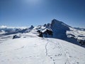Ski tour towards Erdisgulmen in the Flumserberg. Ski climbing in beautiful Switzerland. High quality photo
