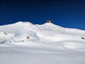 Ski tour with a view of the Spitzmeilen mountain in St. Gallen and Glarus. Ski mountaineering in the Swiss Alps. Skitour
