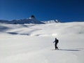 Ski tour with a view of the Spitzmeilen mountain in St. Gallen and Glarus. Ski mountaineering in the Swiss Alps. Skitour