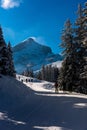 Ski tourers on ski slope with the Alpspitze in the background