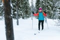 Ski touring in the deep fresh snow, Yllas, Lapland, Finland Royalty Free Stock Photo