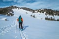 Ski touring on the snowy mountains, Carpathians, Transylvania, Romania Royalty Free Stock Photo