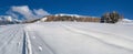ski touring tracks in fresh snow going in snowy hill Royalty Free Stock Photo