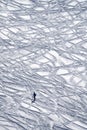 Ski traces on the snow. Ski tour in the Transylvanian Alps, Fagaras Mountains.