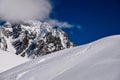 Ski tracks on the fresh snow at the off piste area at the Meribel Ski Resort in France.