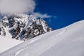 Ski tracks on the fresh snow at the off piste area at the Meribel Ski Resort in France.