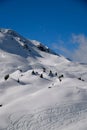 Ski tracks at the off piste terrain at the Meribel Ski Resort in France.