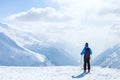Ski vacation, skiing background, skier in beautiful mountain landscape, winter holidays Royalty Free Stock Photo
