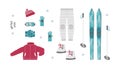 A set of warm clothing for winter sports and ski, Vector illustration on white background
