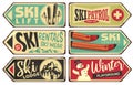 Ski and winter holiday retro signs collection