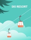 Illustration ski winter resort with cable car