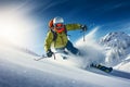 Skier skiing downhill in high mountains.Generative AI Royalty Free Stock Photo