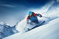 Skier skiing downhill in high mountains.Generative AI Royalty Free Stock Photo