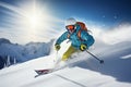 Skier skiing downhill in high mountains.Generative AI Royalty Free Stock Photo