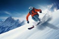 Skier skiing downhill in high mountains.Generative AI Royalty Free Stock Photo