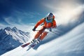 Skier skiing downhill in high mountains.Generative AI Royalty Free Stock Photo