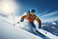 Skier skiing downhill in high mountains.Generative AI Royalty Free Stock Photo