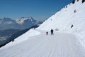 Ski, winter, snow family enjoying winter vacation in Verbier, Switzerland