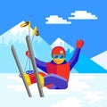Ski, winter, snow, skiers and fun - family enjoying winter