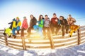 Ski winter vacations concept group friends Royalty Free Stock Photo