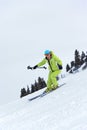 Ski woman turn on slope Royalty Free Stock Photo