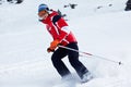 Ski woman turn on slope Royalty Free Stock Photo