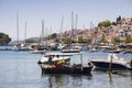 Boats moored in the old harbour, Skiathos Town, Greece, August 18, 2017 Royalty Free Stock Photo