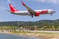 Skiathos, Greece - August 24th, 2023: Jet2holidays 737 approaching Skiathos airport