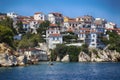 Skiathos, Greece - August 17, 2017: View from boat Skiathos town