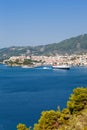 Skiathos island Greece city overview town Mediterranean Sea Aegean portrait format travel