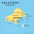 Skiathos, small Greek island in the Aegean Sea, political map