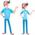 Male and female promoters with Santa Claus hats Royalty Free Stock Photo